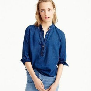 J.Crew | Chambray Ruffled Indigo Gauze Popover Shirt | Sz 10